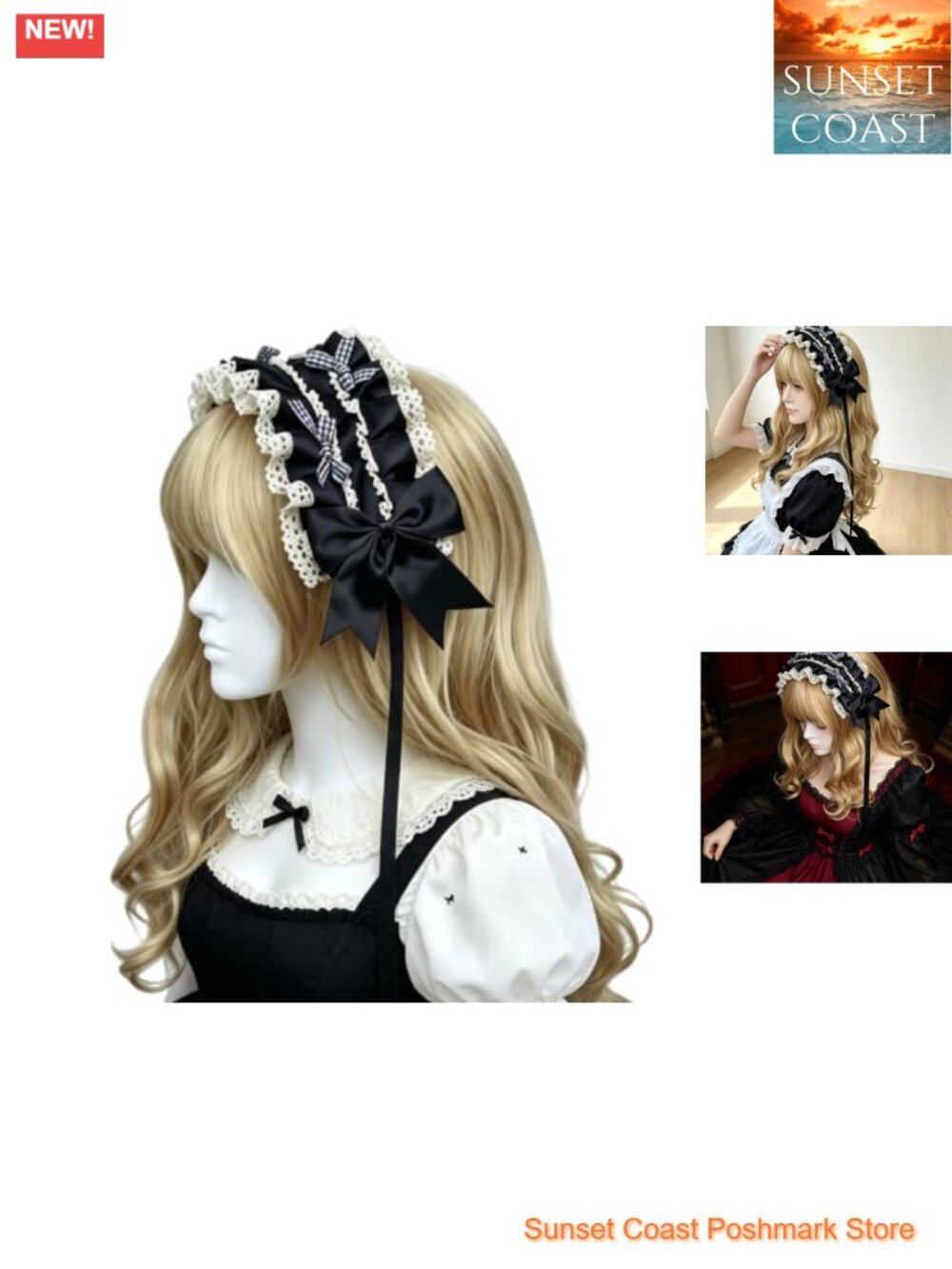 Lolita Lace Ruffled Bow Plaid Gothic Headband Cosplay Costume Accessory